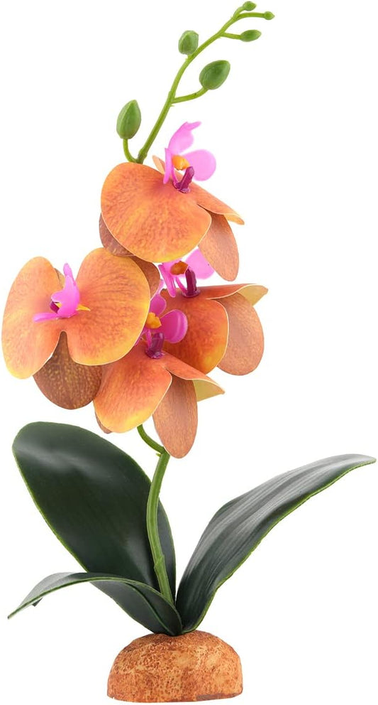 Artificial Orchids Plants, Reptile Terrarium Decor, Bearded Dragon Tank Accessories fit Crested Gecko Leopard Lizard Chameleon Tarantula Snake Frog - Yellow