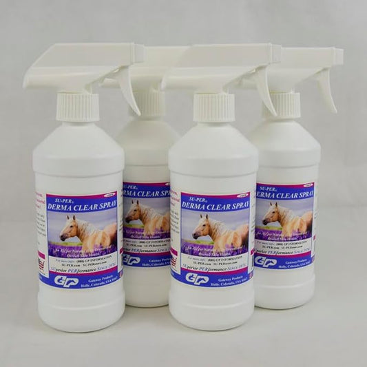 SU-PER Derma Clear Spray for Horses - Normal Hair Growth & Overall Skin Health - Anti-Fungal & Anti-Bacterial Shampoo - 1 Pint, (4 Pack)