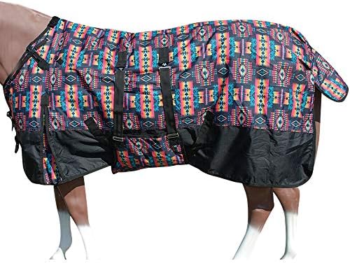 HILASON Black Aztec 76 in 1200D Winter Waterproof Poly Horse Turnout Blanket Belly Wrap