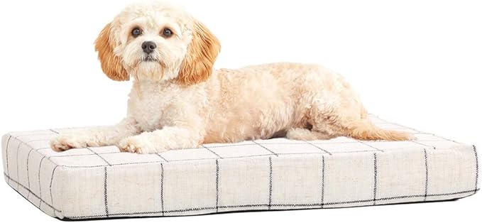 Barkbox Orthopedic Dog Bed | Comfortable Memory Foam Mattress for Joint Relief | Head and Neck Support Waterproof with Non Skid Bottom | Calming Durable Bed with Washable Cover | Small, White Plaid
