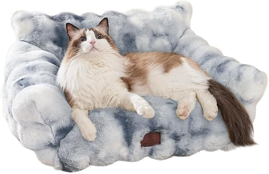 Cat Bed for Indoor Cats Dog Couch Cat Couch Bed Washable Dog Beds for Small Dogs & Cats with Removable Cover, Fluffy Pets Couch with Non-Slip Bottom 24"X18"X10"Blue