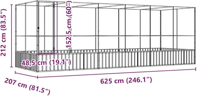 Large Bird Aviary with Extension, Outdoor Galvanized Steel Bird Cage, Galvanized Steel Outdoor Bird Aviary, Mesh Fence Bird House for Small Animals, 246.1"x81.5"x83.5"