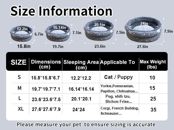 Cat Bed, Washable Cat Bed for Indoor Cats, Soft Plush Faux Fur Dog Bed, Round Pet Bed for Puppy and Kitten