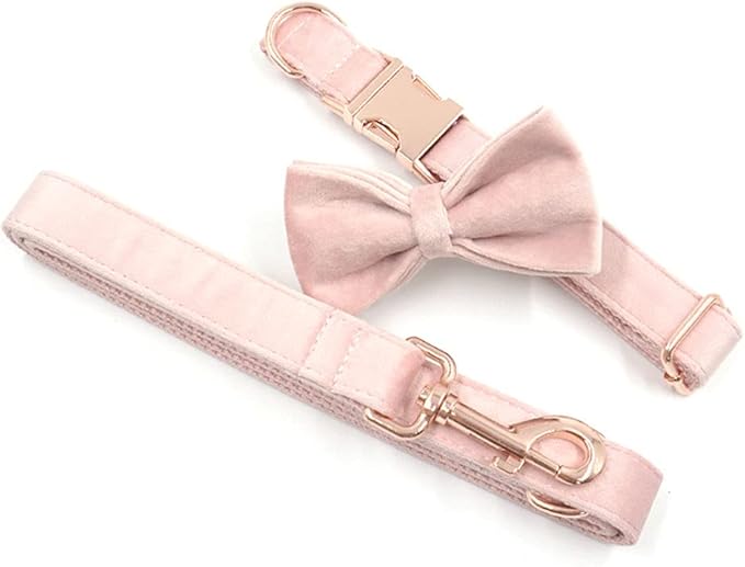 PETDURO Personalized Dog Collar Pink Soft Velvet for Large Medium Small Boy Girl Dogs - Custom Collar with Name Phone Number Engraved on Rose Gold Metal Buckle - Add Leash Bow Set via Customize Now