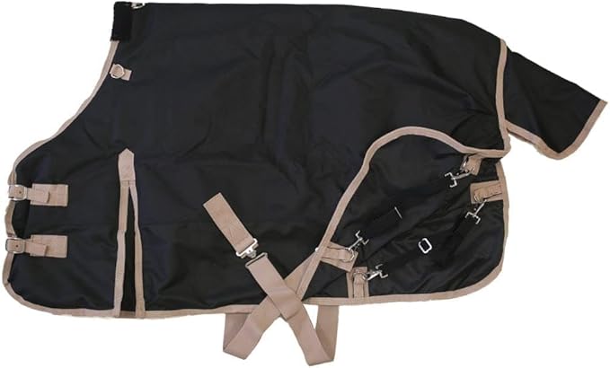 AJ Tack 1200D Waterproof Winter Pony Blanket - 300g Heavyweight Turnout with Fleece Collar, Shoulder Gussets & Tail Flap - Black 50"