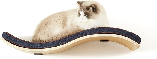 Cat Shelf with Comfortable Cushion - Wave Modern Cat Bed - Minimalistic Floating Cats Wall Perch - Wooden Wall Mounted Cats Furniture for Sleeping, Playing, Climbing, and Lounging
