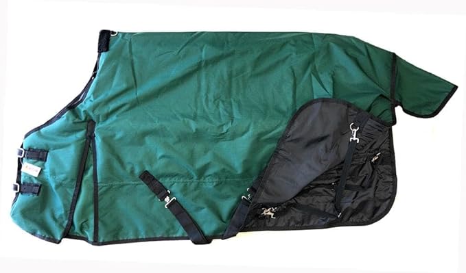 AJ Tack 1200D Waterproof Winter Horse Blanket - 400g Heavyweight Turnout with Fleece Collar, Shoulder Gussets & Tail Flap - Green 68"