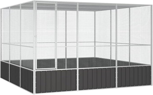 Metal Steel Large Bird Cage for Budgies, Pigeons, Galvanized Steel Birdcage Aviary House, 119.1"x127.8"x83.3", Anthracite,-671