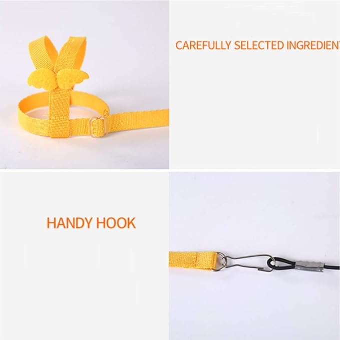 TBWHL Adjustable Parrot Bird Harness Leash Set Anti-bite Training Harness for Parrots Outdoor Flying Rope for Cockatiel Small Birds Cockatiel Monk Parakeet Conure Crested Myna S (Yellow)