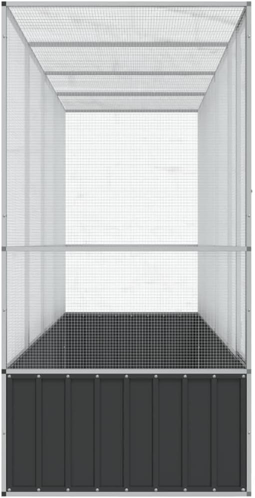 Large Metal Heavy Duty Walk-in Aviary Cage with Extension, Ample Activity Space Bird Cage with Lockable Door Also for Chickens and Rabbits, Silver 164.8"x42.1"x83.5" Steel,-514
