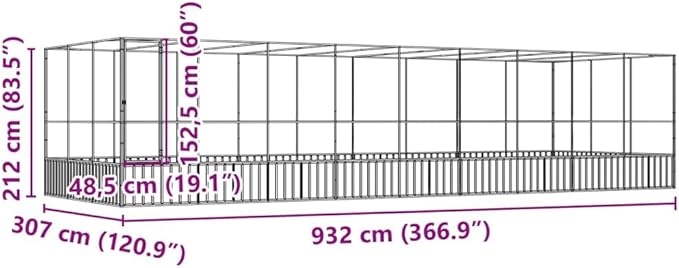 Large Bird Aviary with Extension, Outdoor Galvanized Steel Bird Cage, Galvanized Steel Outdoor Bird Aviary, Mesh Fence Bird House for Small Animals, 366.9"x120.9"x83.5"