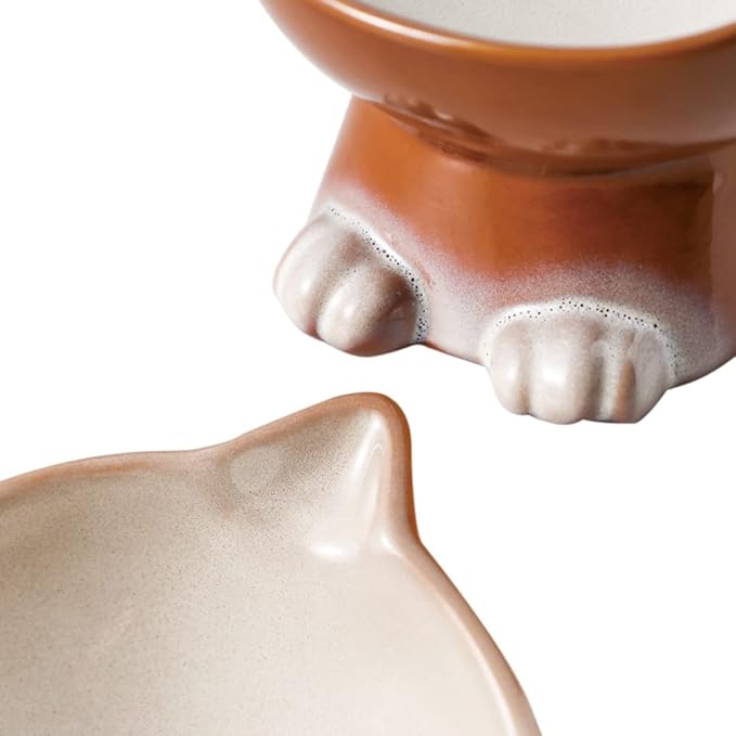 Nihow Elevated Cat/Dog Bowls: 5 Inch Ceramic Raised Cat Food & Water Bowl Set for Protecting Pet's Spine - Feeding & Watering Supplies for Pets - Elegant Brown (4.5 OZ /1 PC)
