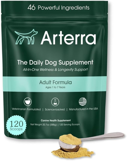 Adult Dog Powder Supplement & Food Topper – 46 Ingredients for Gut, Immune & Brain Health – Daily Longevity Multivitamin for Whole Body Wellness | 120 Scoops