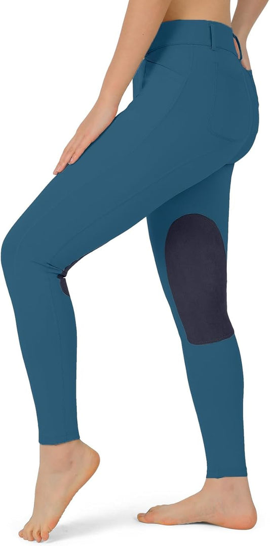 beroy Kids Horse Riding Knee-Patches Pants Girls Equestrian Front-Zip Breeches Legging with Pockets