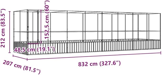 Large Metal Heavy Duty Walk-in Aviary Cage with Extension, Ample Activity Space Bird Cage with Lockable Door Also for Chickens and Rabbits, Silver 327.6"x81.5"x83.5" Steel,-414
