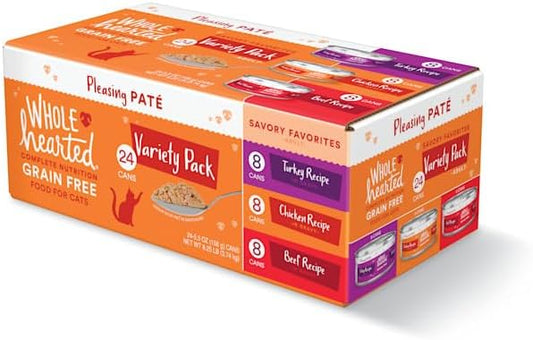 WholeHearted Grain Free Pate Savory Favorites Adult Wet Cat Food Variety Pack 5.5 oz. Count of 24