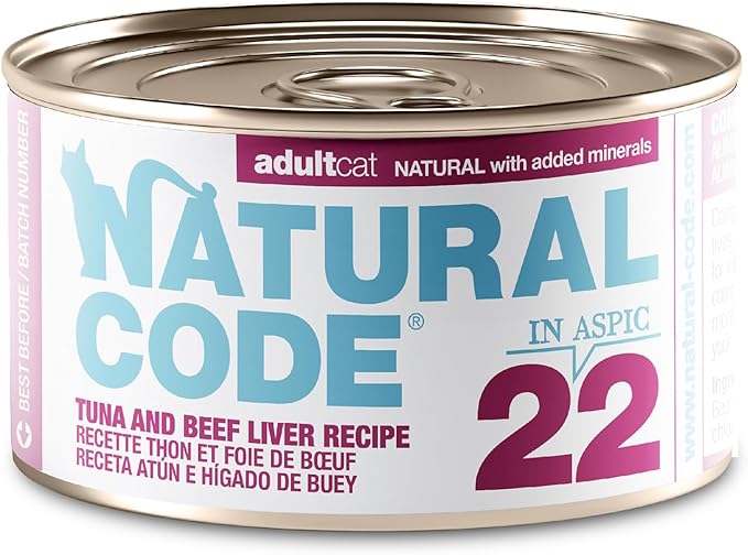 Natural Code Limited Ingredient Wet Cat Food Topper, High Protein, Low Fat, Additive-Free, Non-GMO, No Artificial Colors or Flavors, Tuna and Beef Liver in Aspic for Adult Cats, 24 Pack of 3oz Cans
