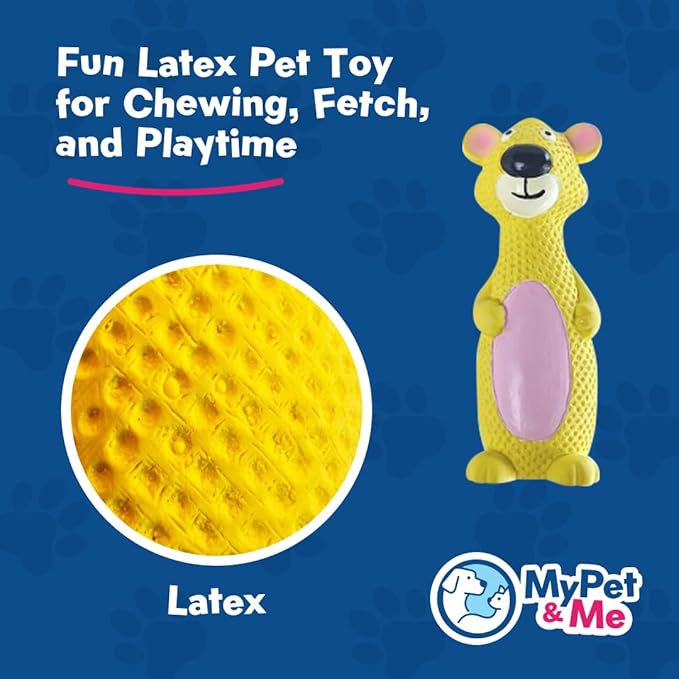 My Pet & Me - Squeaky Dog Toys for Light to Moderate Chewers - Fun Latex Toys for Puppies, Teething, and Gentle Play - Interactive Fetch and Chew Toy with Squeaker (Golden Bear, 6 Inch)