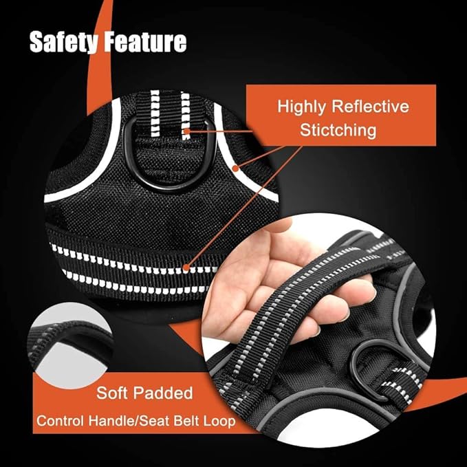 PHOEPET No Pull Dog Harness Reflective Adjustable with 2 Metal Leash Hooks and Soft Training Handle [Over The Head Design](M, Baby Blue)