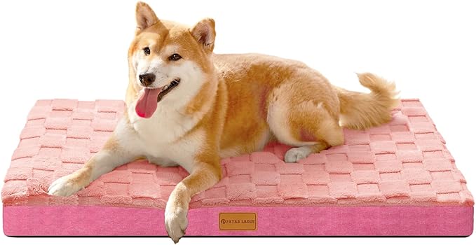 Patas Lague Orthopedic Dog Bed Large Sized Dog 36''X24'', Waterproof Soft Comfortable Egg Crate Foam Large Pet Beds Crate Mat with Removable Washable Cover and Nonskid Bottom, Pink