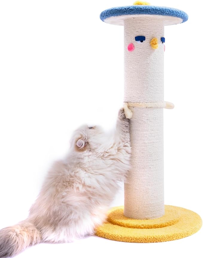 Cat Scratching Post, 31 in Tall Thicker Scratch Post w/Perch, Full Strectch for Indoor Cats, Adult/Kitten/Kitty Scratcher Sisal Rope, Large Play Toy Stand, Cute Adjustable Heights Furniture Protector