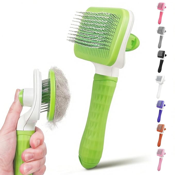 Versatile Pet Grooming Brush and Deshedding Tool - Gently Removes Loose Undercoat for Cats and Dogs, Suitable for Pet Massage (Green Light)