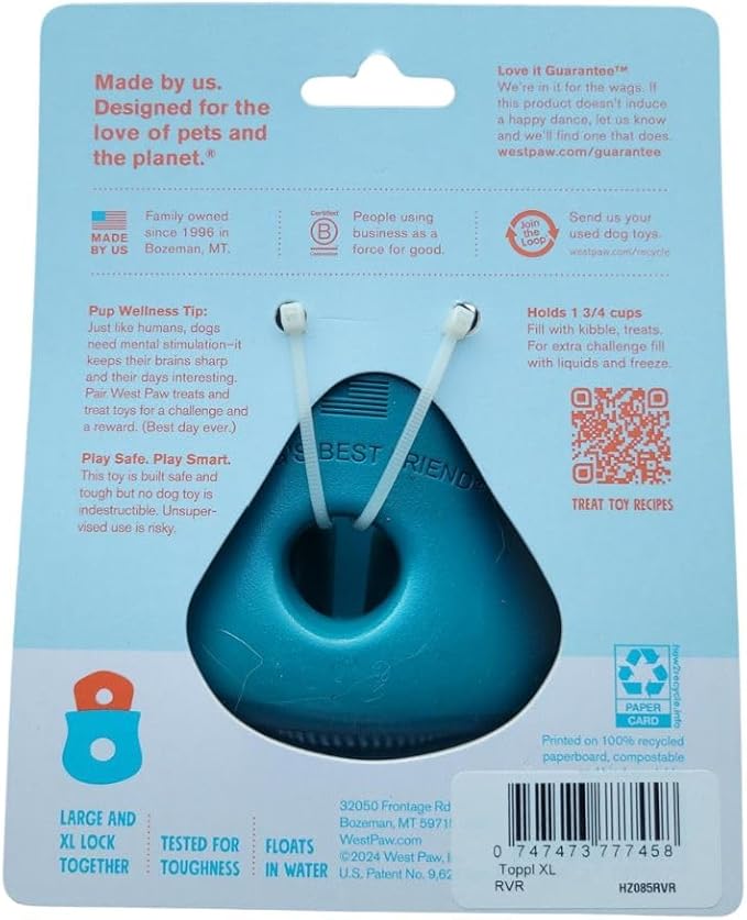 WEST PAW Toppl Durable Dog Treat Puzzle Toy for Large Dogs- Engaging Interactive Chew Toy for Mental Stimulation, Slow Feeding- One and Quarter Cup Capacity - River Blue, XL