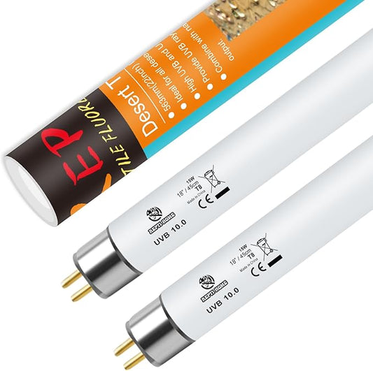 T8 UVB Reptile Light 15W 10.0-2 Pack,UVA UVB Light Bulb for Reptiles,Reptile UVB Lamp Tube for Bearded Dragon