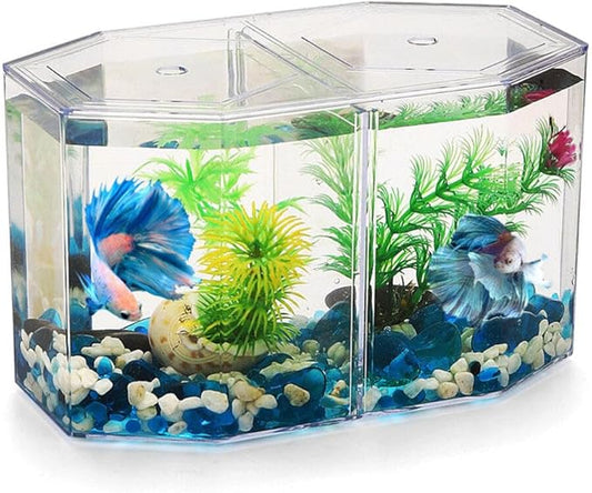 Totority Box Octagonal Fish Tank Betta Fish Bowl Small Containers Shrimp Tank Baby Cart Covers Turtle Tank Betta Fish Tank Fish Breeding Tank Betta Tank Acrylic Self-Cleaning