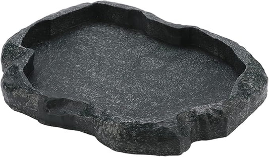 Ejoyous Reptile Rock Food Dish Water Bowl, Resin Terrarium Feeder Feeding Bowl for Tortoise Lizard Amphibian Hermit Turtles (M)