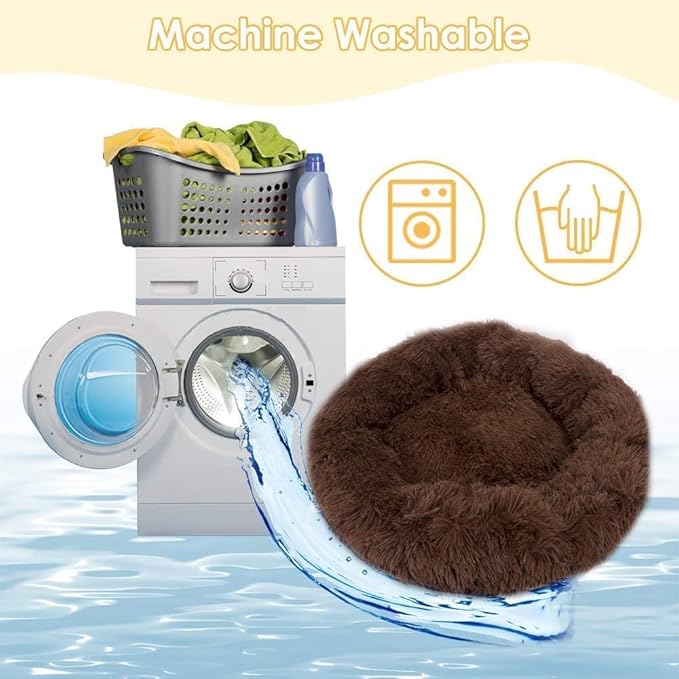 Generic Cat Beds for Indoor Cats - Fluffy Plush Dog Beds for Small Medium Dogs, Anti Anxiety Round Faux Fur Cat Bed Washable,Thick Bottom Keep Pets Off The Cold Tile, coffee