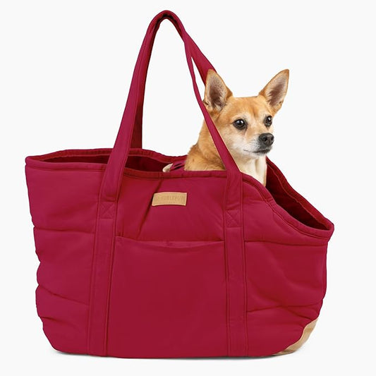 NoblePup Cozy Plush Dog Purse Carrier for Small Dogs - Dog Carrier Purse with Secure Harness Clip, Dog Tote Bag for Small Dogs and Puppies - Red