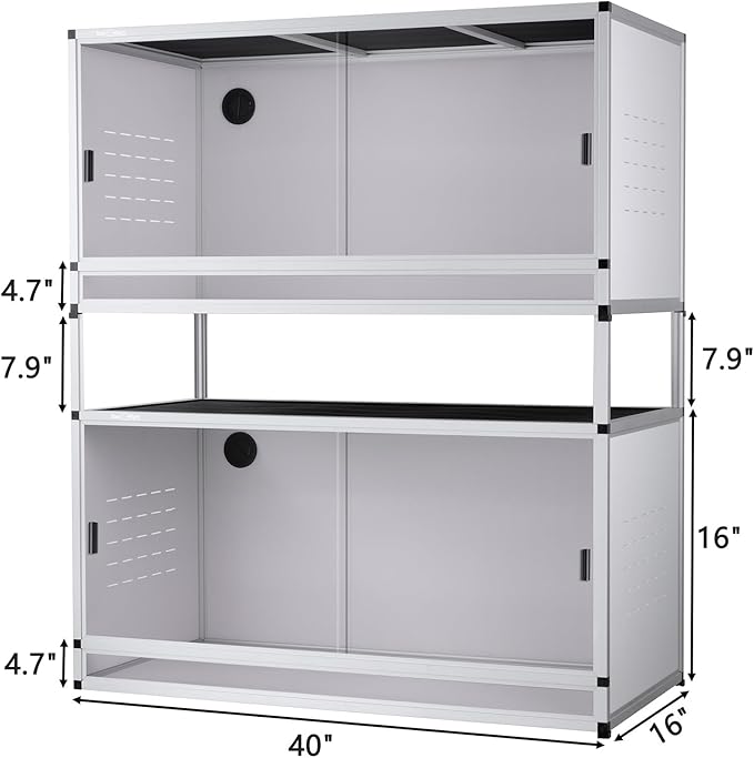 Stackable PVC Reptile Enclosure 40''x16''x16'' ToxiRium Space Efficient Large Reptile Tanks 44 Gallons for Bearded Dragon Gecko Lizard Snake, Wide Vivarium with Sliding Doors Lock-2pcs with spacers