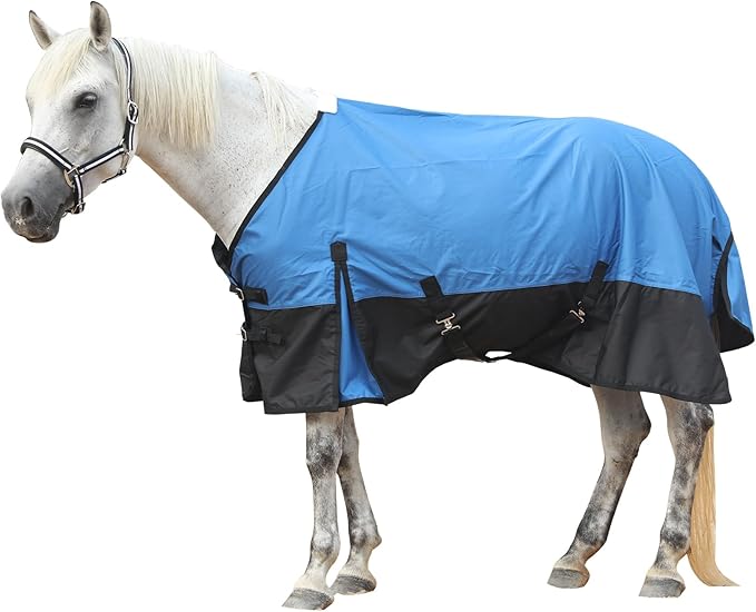 600 Denier Rip-Stop Horse Rain Sheet Lightweight Waterproof and Breathable Turnout Horse Blanket (No Fill) RoyalBlue/Black 78