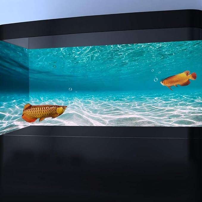 60X24IN Natural Undersea Aquarium Background, Undersea Beach Fish Tank Background, with 8 EVA Double-Sided Tape