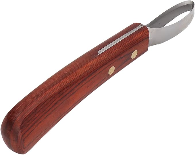 CHICIRIS Double Edged Hoof Knife, Farrier Tool with Stainless Steel Blade and Wooden Handle, Multifunctional Cow Horseshoe Knife for hoof Trimming of Horses and Cows