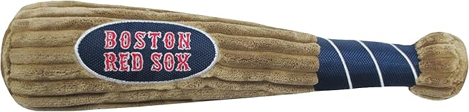 MLB Boston Red Sox Baseball Bat Toy for DOGS & CATS. Soft Corduroy Plush Dog Toy with Inner SQUEAKER, MLB Chew Toys for Dogs or Cats. Durable Fun Interactive Dog Toy with Team Names and Logo