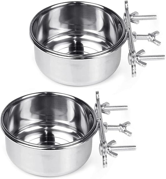 Tfwadmx 2 Pcs Bird Feeding Dish Cups,Parrot Food Bowl Clamp Holder Coop Cup Bird Cage Water Bowl for Parakeet African Greys Conure Cockatiels Lovebird Budgie Chinchilla