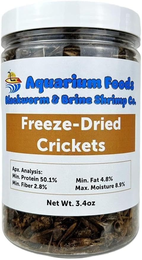 Aquatic Foods Inc. Crickets - Freeze-Dried All Natural Crickets for Large Fish, Reptiles, Turtles, Birds, Hamsters, Hedgehogs, Sugar Gliders, All Lizards…3.4oz Lg Round Jar