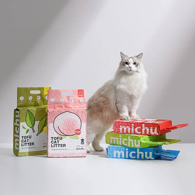 Michu Tofu Cat Litter Natural Clumping Tofu Cat Litter 5.5lb/88oz 5 Scents (Peach + Wonder Litter, 2 Pack)