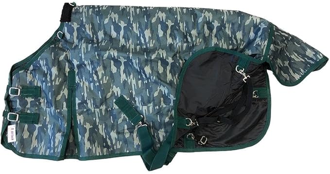 AJ Tack 1200D Waterproof Winter Pony Blanket - 300g Heavyweight Turnout with Fleece Collar, Shoulder Gussets & Tail Flap - Camouflage 50"