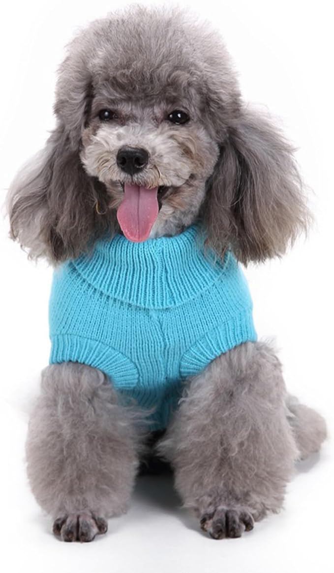 CHBORCHICEN Small Dog Sweaters Knitted Pet Cat Warm Dog Sweatshirt Winter Clothes Kitten Puppy Sweater (XX-Small, Sky Blue)