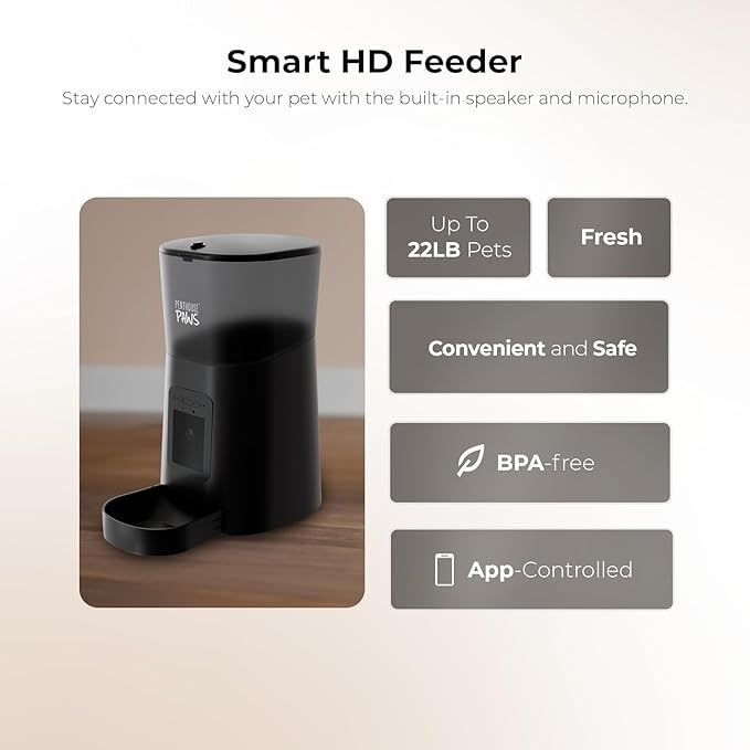 Smart HD Automatic Cat Feeder with 1080P Camera & Night Vision, 2-Way Audio, WiFi App Control, Anti-Jam 6L Pet Feeder with Battery Backup, Schedules Up to 15 Meals for Cat & Dog (Black)