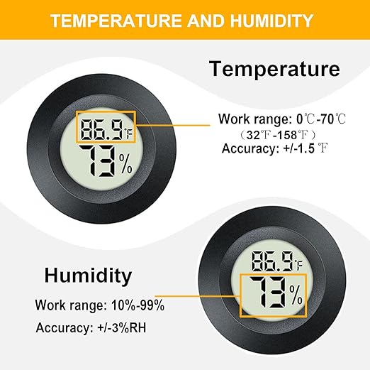 4 Pack Hygrometer Thermometer Digital Humidity Meter Indoor/Outdoor Humidity Monitor Reptile Thermo-Hygrometer for Greenhouse Humidors Terrarium Jars, Fahrenheit (℉) /Celsius(℃) (4)
