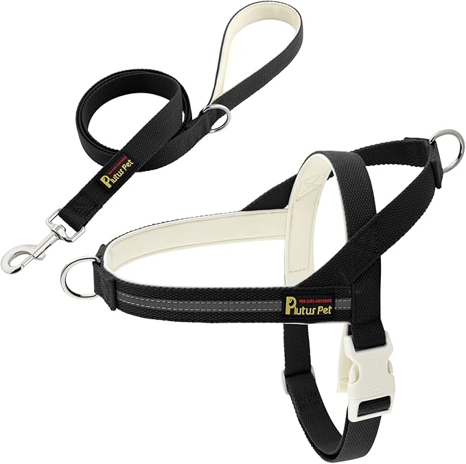 Plutus Pet Cotton Dog Harness and Leash Set, Reflective and Soft Padded, Quick Fit Vest Harness, for Small, Medium and Large Dogs, Black, XS