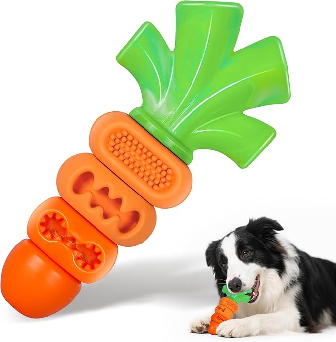 Tough Dog Toys for Aggressive Chewers: 7" Bacon Flavored Dog Chew Bone, Hard Nylon & Rubber Teeth Cleaning Toy, Carrot-Shaped Dog Chew Toy for Large Medium Breed 20-70lbs