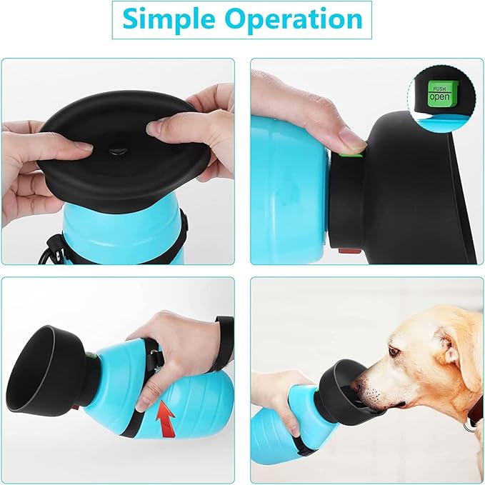 Dog Water Bottle Portable (17oz/22oz), 2 in 1 Foldable Dog Travel Water Bottle, Leak-Proof Dog Water Dispenser, Pet Water Bottle Drink Feeder for Outdoor Walking Hiking, Food-Grade Silicon (17oz)