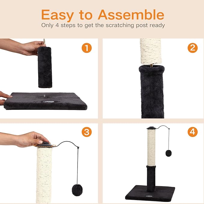 Happi N Pets 22" Cat Scratching Posts for Indoor Cats, Carpet Cat Scratch Post, Sisal Cat Scratcher, Cat Post with Rotatable Hanging Balls & Stable Base, Cat Scratchers for Kittens-Smoky Gray