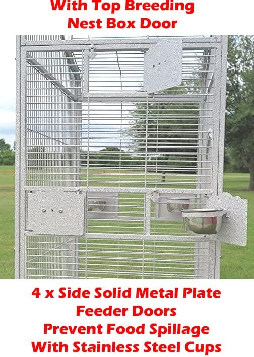 Extra Large Elegant Wrought Iron Play Top Bird Parrot Cage for African Grey Quaker Amazon Parrot Cockatiel Sun Green Cheek Conure Cockatoo Rolling Stand (28" L x 22" W x 65" H, White Vein)