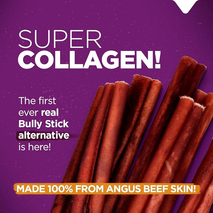 Natural Farm Odor-Free Super Collagen Dog Chews (6-Inch, 25-Pack) The First Ever Real Bull Sticks Alternative: 100% Natural Angus Hide Collagen Treats - More Protein, More Chew Time for All Dogs